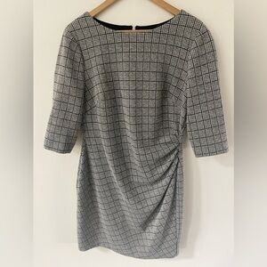 Ralph Lauren Womens Size 14 Ruched Sheath Black White 3/4 Sleeve Dress